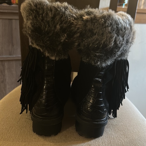 Sam Edelman Women’s Tilden Suede Leather Faux Fur Fringe Boots Black Size 9.5 - Picture 13 of 16